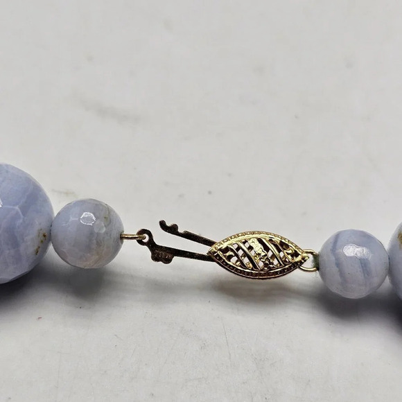 Vintage GSJ 14kt Gold Blue Lace Agate Beaded Necklace 24.5 in - Picture 6 of 9